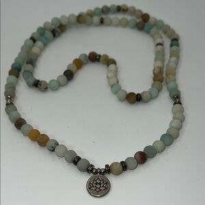 Bohemian Beaded Necklace with Silver Lotus Pendant